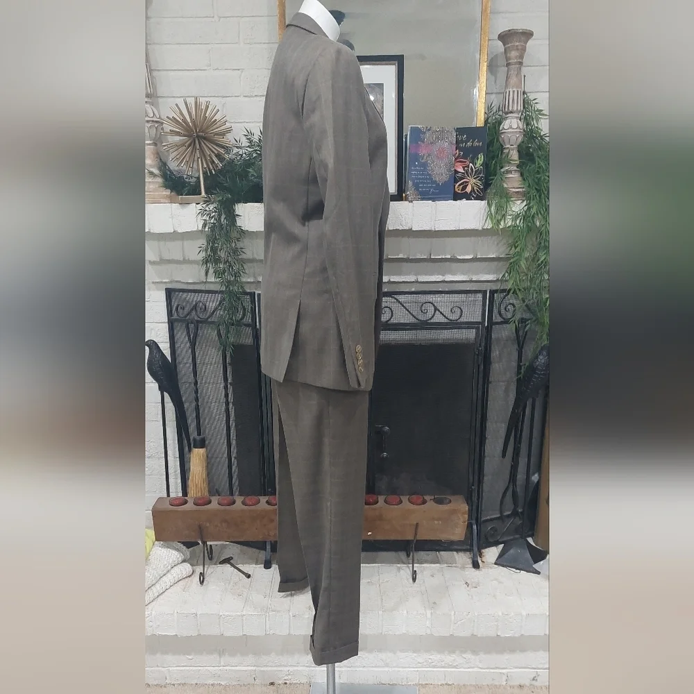 Angelo Rossi Khaki Check Modern Fit 2 Pc Suit - Tan Plaid Blazer 38L - 32